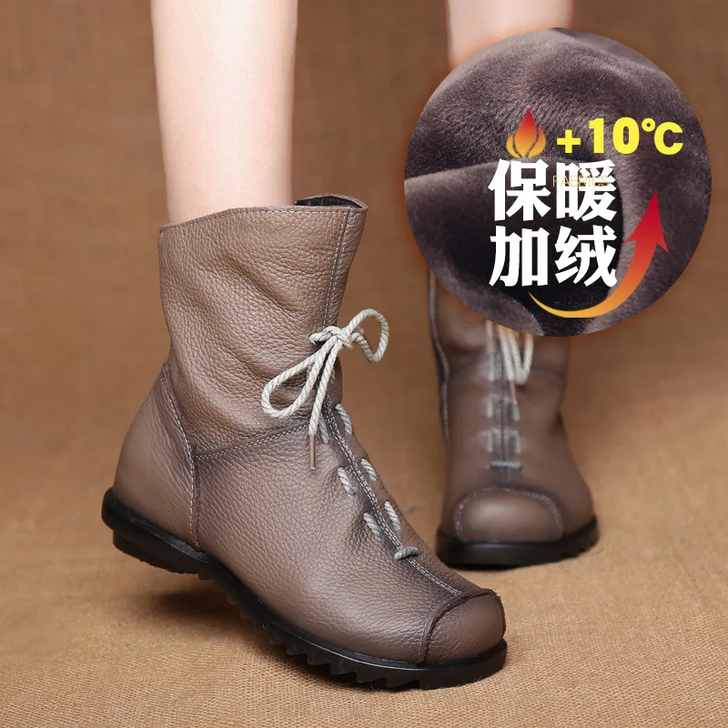 Explosive retro original leather short boots warm leather boots 2025 Spring and Autumn new low heeled women's boots