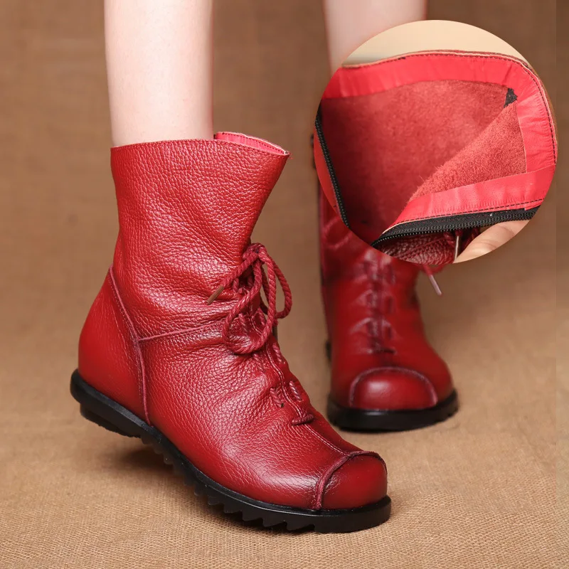Explosive retro original leather short boots warm leather boots 2025 Spring and Autumn new low heeled women's boots