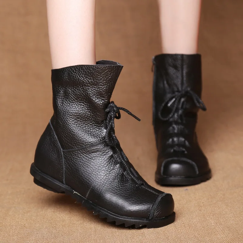 Explosive retro original leather short boots warm leather boots 2025 Spring and Autumn new low heeled women's boots