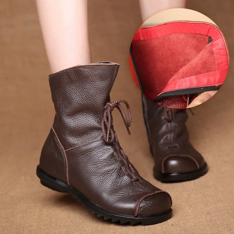 Explosive retro original leather short boots warm leather boots 2025 Spring and Autumn new low heeled women's boots