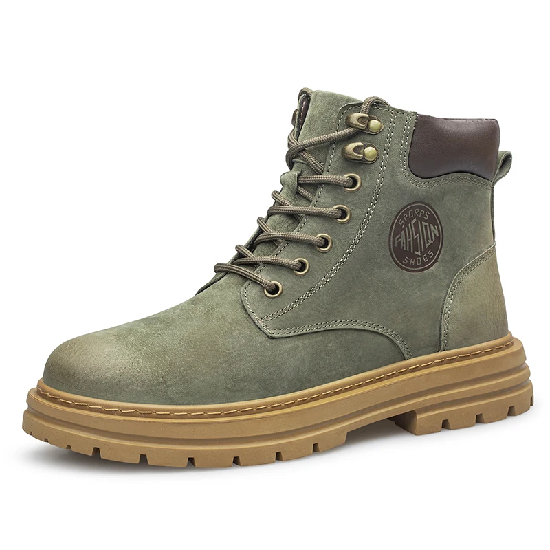 Men's High‑Top Combat Boots Retro Suede Work Ankle Boots Lace‑Up Thick Sole Non‑Slip Casual Outdoor Hiking Booties for Men