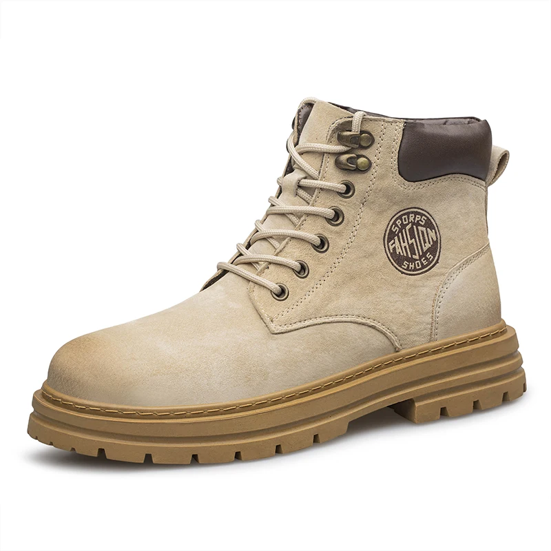 Men's High‑Top Combat Boots Retro Suede Work Ankle Boots Lace‑Up Thick Sole Non‑Slip Casual Outdoor Hiking Booties for Men