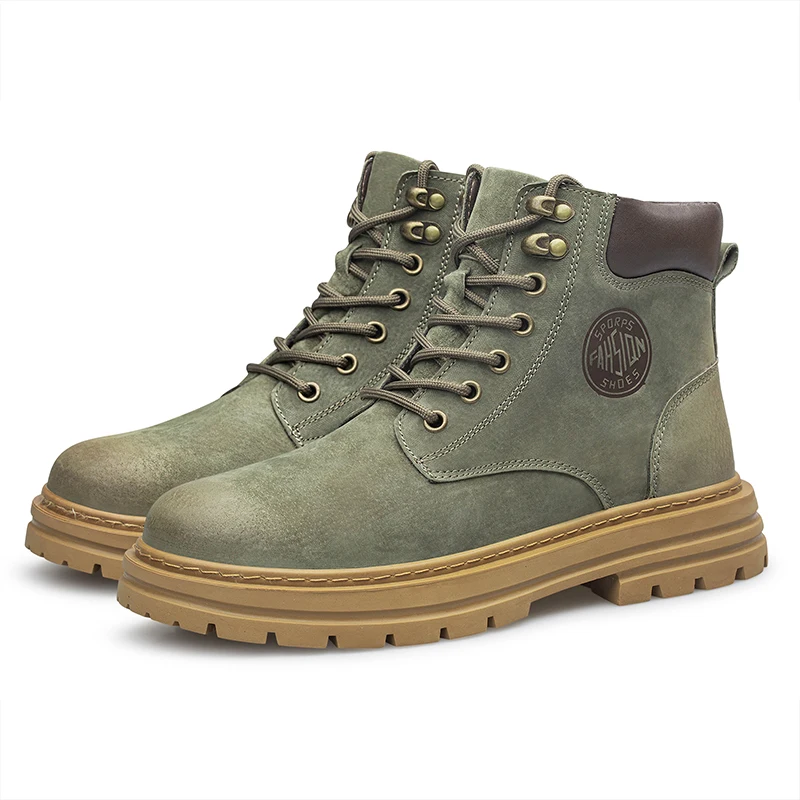 Men's High‑Top Combat Boots Retro Suede Work Ankle Boots Lace‑Up Thick Sole Non‑Slip Casual Outdoor Hiking Booties for Men
