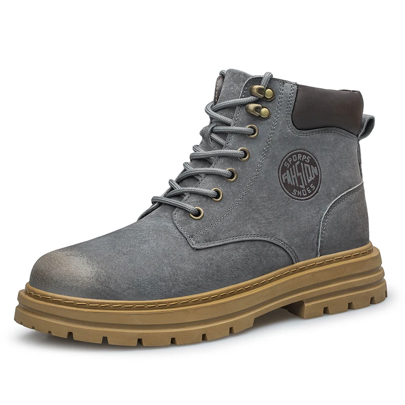 Men's High‑Top Combat Boots Retro Suede Work Ankle Boots Lace‑Up Thick Sole Non‑Slip Casual Outdoor Hiking Booties for Men