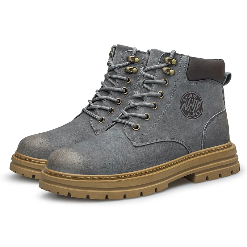 Men's High‑Top Combat Boots Retro Suede Work Ankle Boots Lace‑Up Thick Sole Non‑Slip Casual Outdoor Hiking Booties for Men