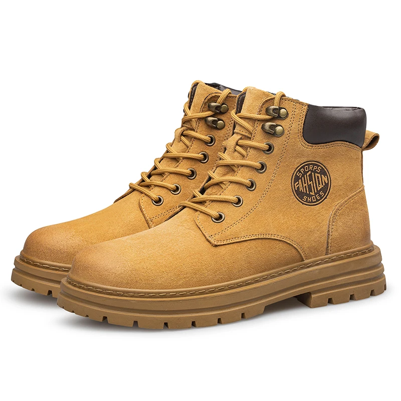 Men's High‑Top Combat Boots Retro Suede Work Ankle Boots Lace‑Up Thick Sole Non‑Slip Casual Outdoor Hiking Booties for Men