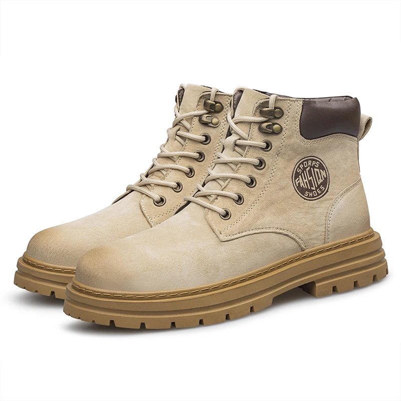 Men's High‑Top Combat Boots Retro Suede Work Ankle Boots Lace‑Up Thick Sole Non‑Slip Casual Outdoor Hiking Booties for Men
