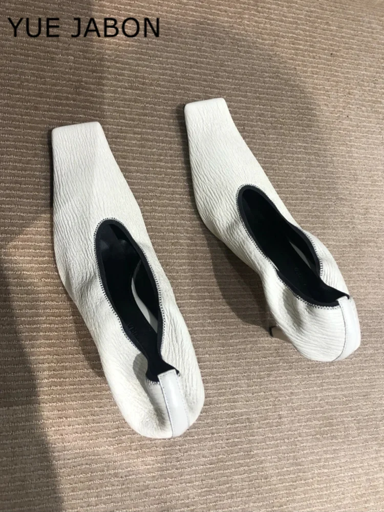 Black Square Head Early Spring New Lady Pumps Zebra-Print Soft Leather Pleated Elastic Witch High Heel Deep Mouth Granny Shoes