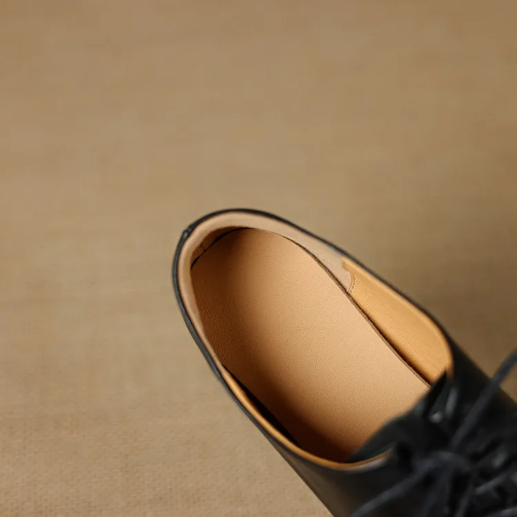 NEW Spring/Autumn Women Pumps Genuine Leather Shoes for Women Square Toe Low Heel Shoes Concise Women Loafers Lace-up Daily Shoe