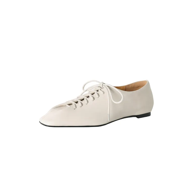 NEW Spring/Autumn Women Pumps Genuine Leather Shoes for Women Square Toe Low Heel Shoes Concise Women Loafers Lace-up Daily Shoe