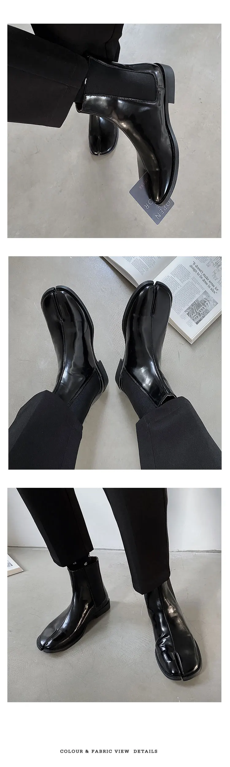 Men's split toe leather boots square toe leather shoes English style short boots women's Chelsea boots horseshoe shape