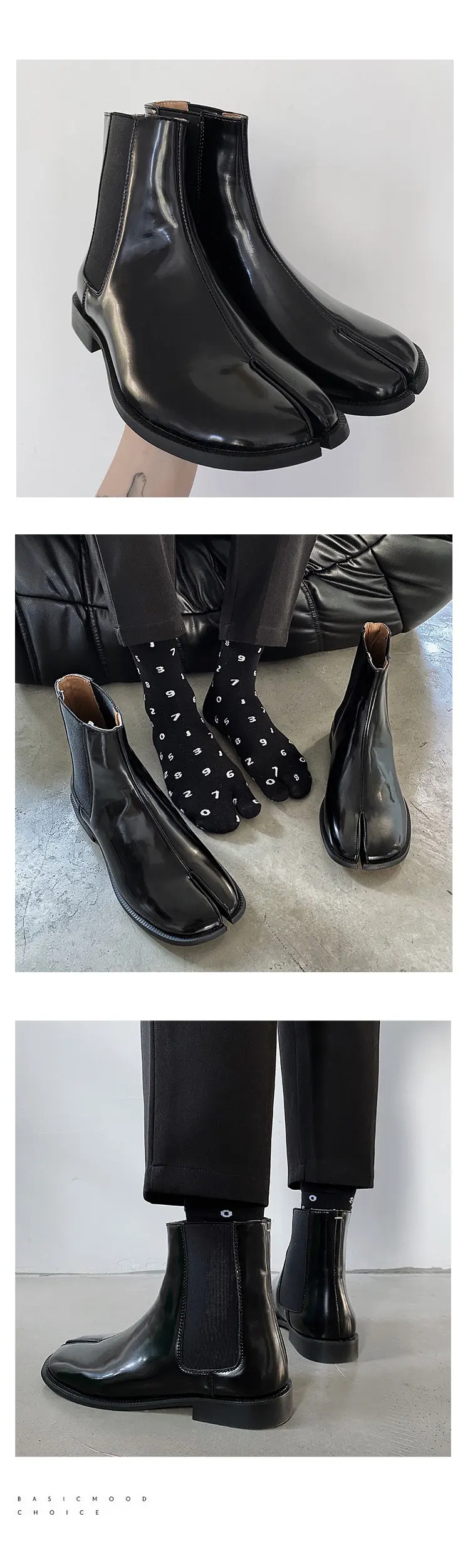 Men's split toe leather boots square toe leather shoes English style short boots women's Chelsea boots horseshoe shape