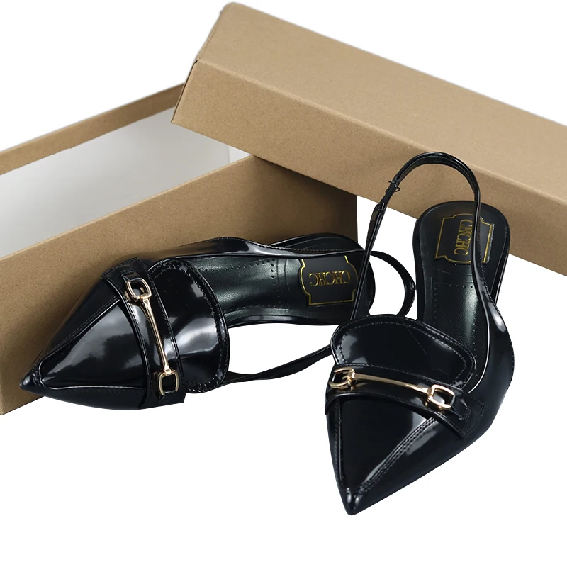 CH Women's Patent Leather Slingback Pumps Pointed Toe High Heels with Metal Buckle Fashion Dress Shoes for Wedding