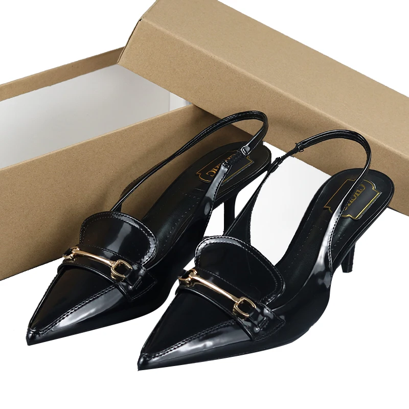 CH Women's Patent Leather Slingback Pumps Pointed Toe High Heels with Metal Buckle Fashion Dress Shoes for Wedding