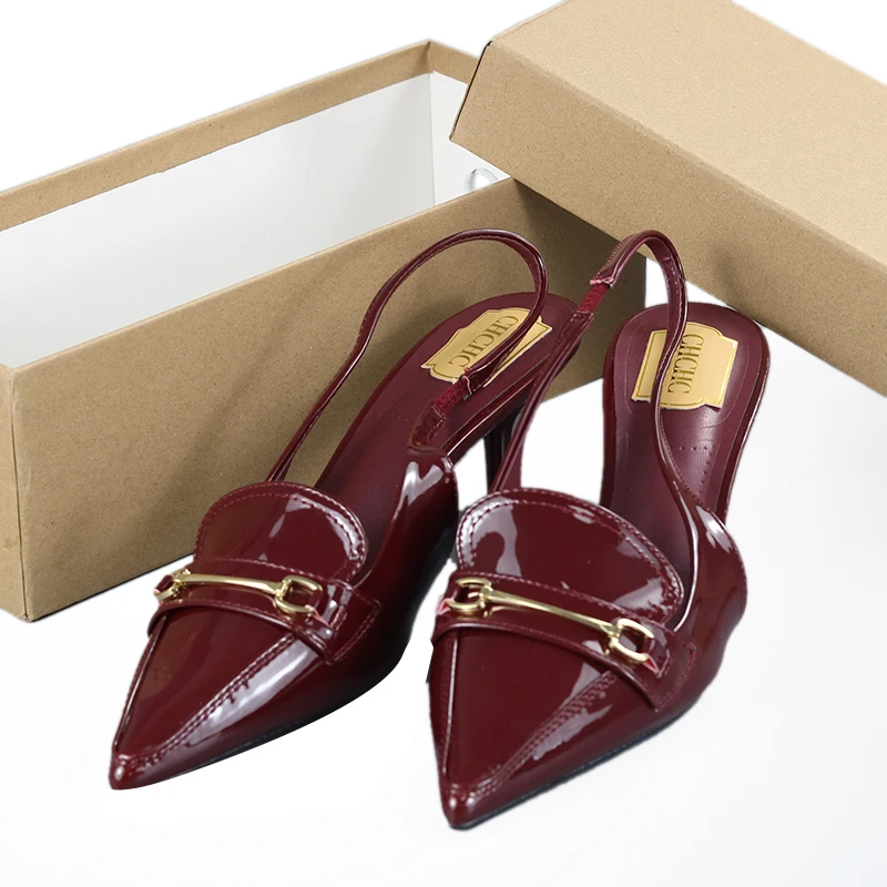 CH Women's Patent Leather Slingback Pumps Pointed Toe High Heels with Metal Buckle Fashion Dress Shoes for Wedding