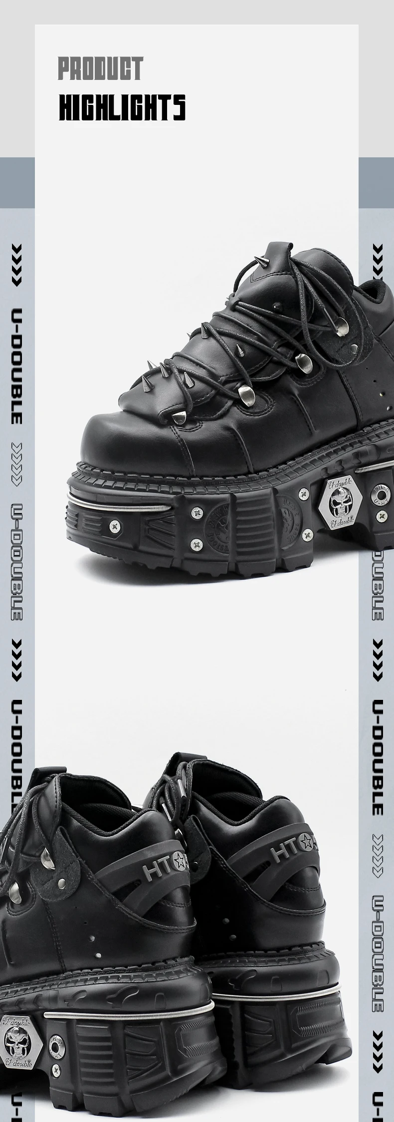 Gothic Ankle Rock Boots 2026 Woman Metal Decor Platform Sneakers New Punk Style Women Shoes Lace-up Shoes