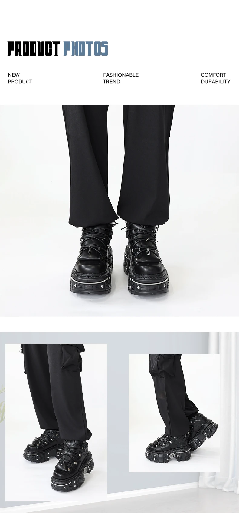 Gothic Ankle Rock Boots 2026 Woman Metal Decor Platform Sneakers New Punk Style Women Shoes Lace-up Shoes