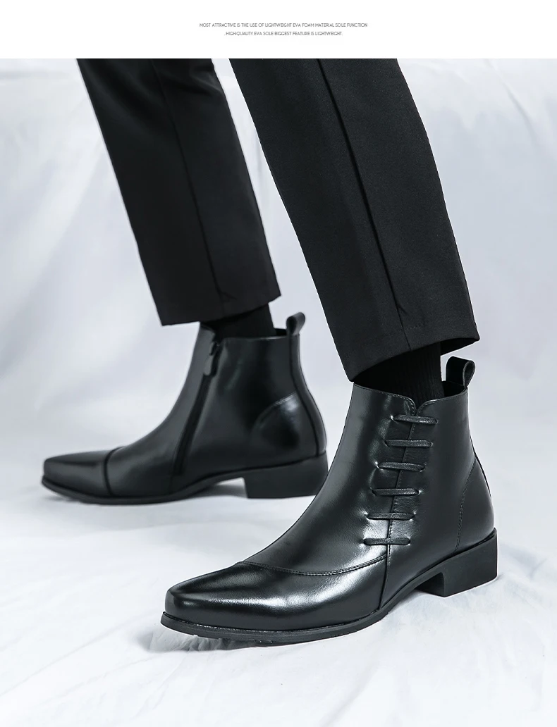 British Retro Riding Boots for Men Chelsea High-Top Leather Shoes for Men Trendy Suit Leather Boots for Men British Knight Boots