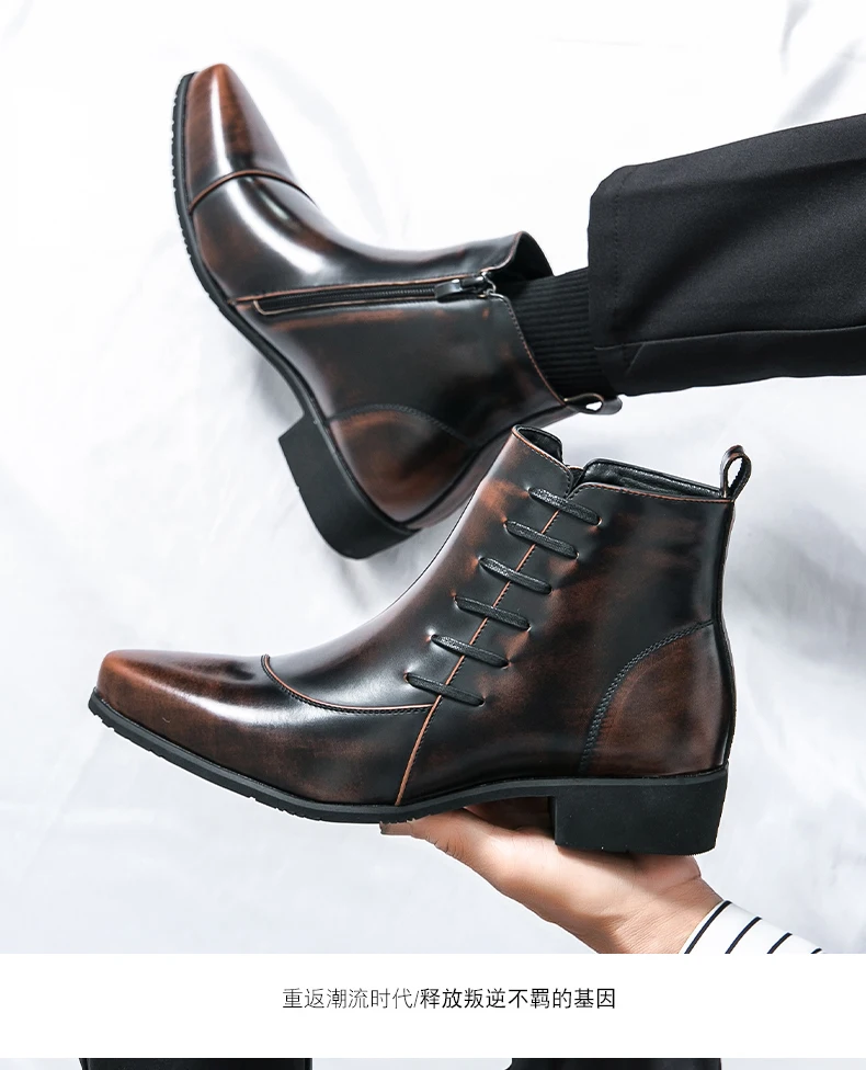 British Retro Riding Boots for Men Chelsea High-Top Leather Shoes for Men Trendy Suit Leather Boots for Men British Knight Boots