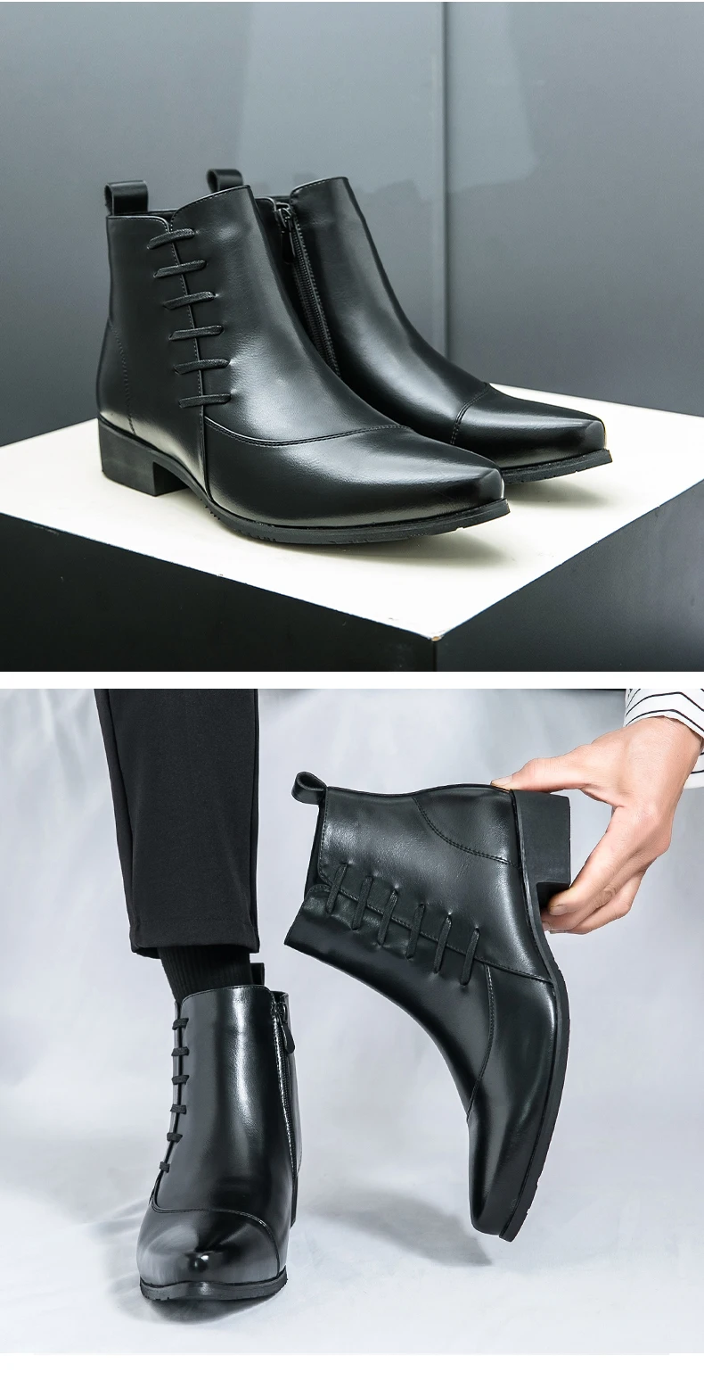 British Retro Riding Boots for Men Chelsea High-Top Leather Shoes for Men Trendy Suit Leather Boots for Men British Knight Boots