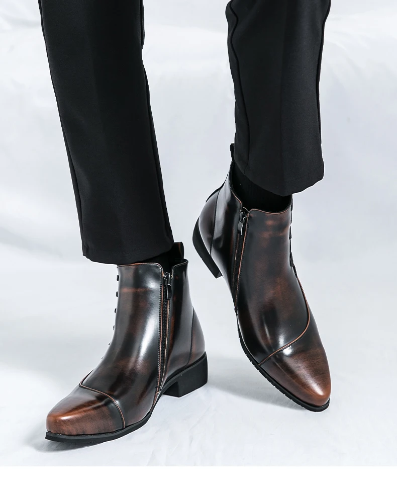 British Retro Riding Boots for Men Chelsea High-Top Leather Shoes for Men Trendy Suit Leather Boots for Men British Knight Boots
