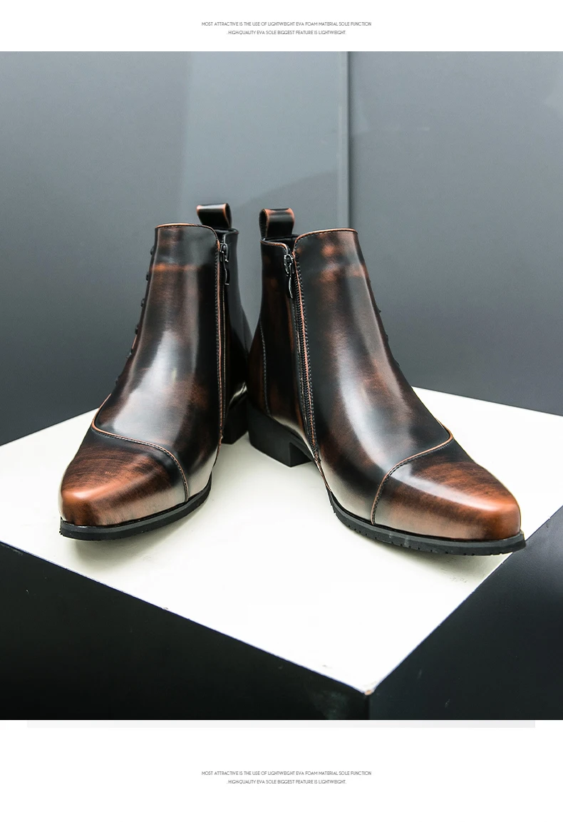 British Retro Riding Boots for Men Chelsea High-Top Leather Shoes for Men Trendy Suit Leather Boots for Men British Knight Boots