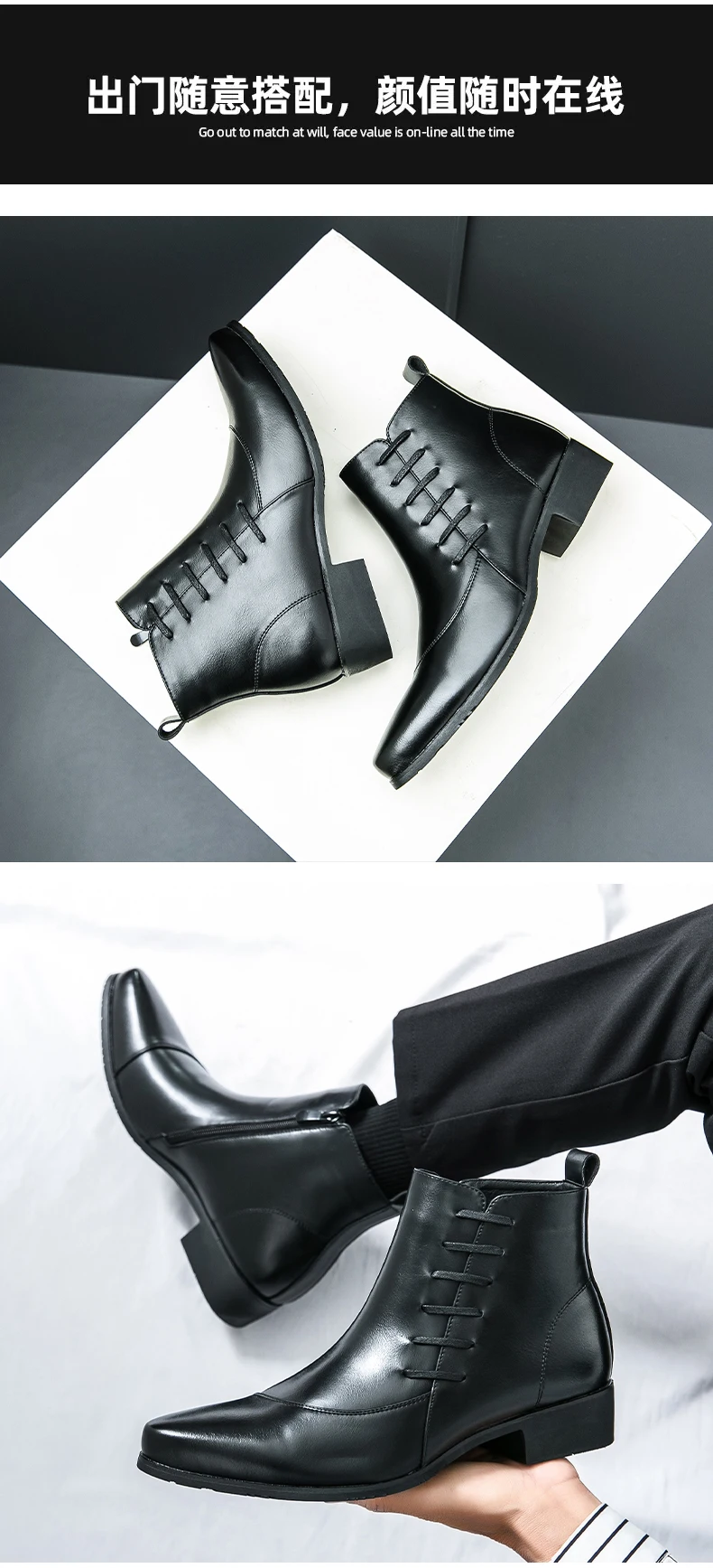 British Retro Riding Boots for Men Chelsea High-Top Leather Shoes for Men Trendy Suit Leather Boots for Men British Knight Boots
