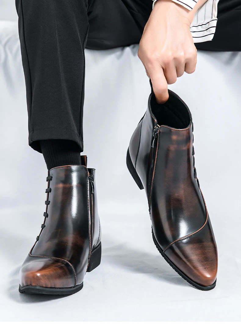 British Retro Riding Boots for Men Chelsea High-Top Leather Shoes for Men Trendy Suit Leather Boots for Men British Knight Boots