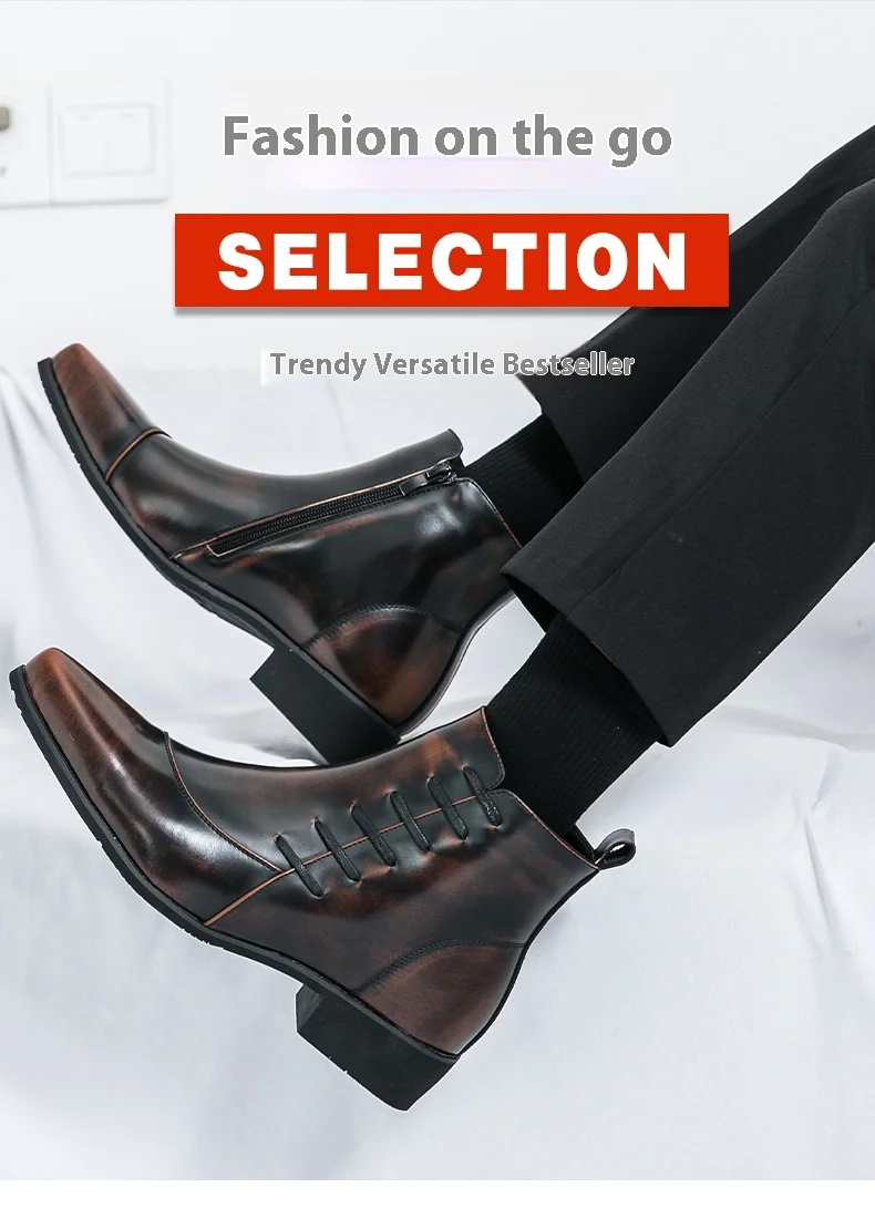 British Retro Riding Boots for Men Chelsea High-Top Leather Shoes for Men Trendy Suit Leather Boots for Men British Knight Boots