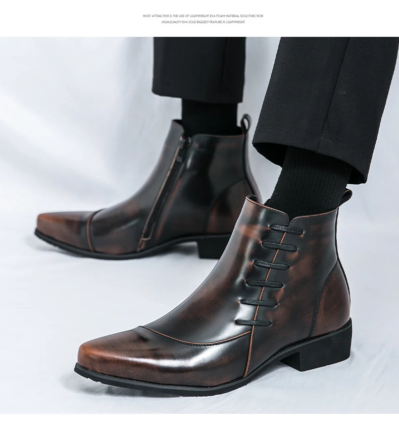 British Retro Riding Boots for Men Chelsea High-Top Leather Shoes for Men Trendy Suit Leather Boots for Men British Knight Boots