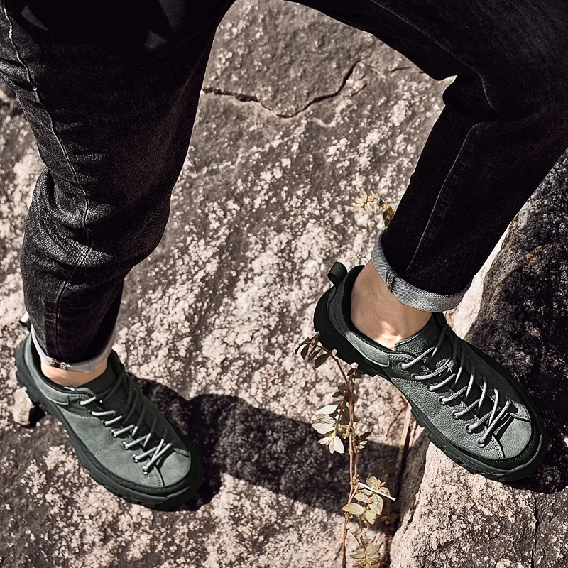 European  American Men New High-end Outdoor Hiking Shoes Non Slip Off-road Hiking Leisure Sports Tourism Thick Soled Shoes