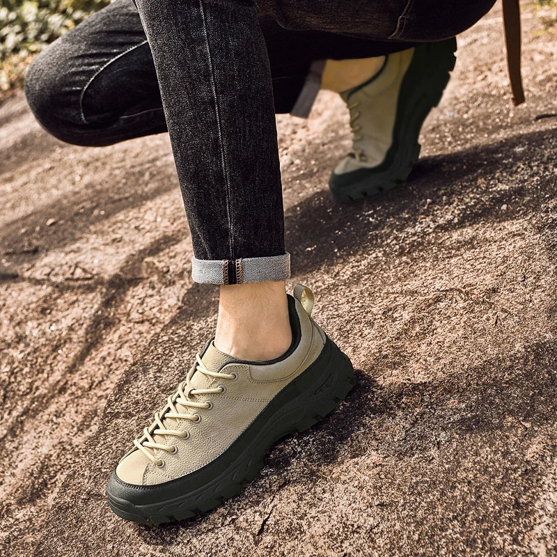 European  American Men New High-end Outdoor Hiking Shoes Non Slip Off-road Hiking Leisure Sports Tourism Thick Soled Shoes
