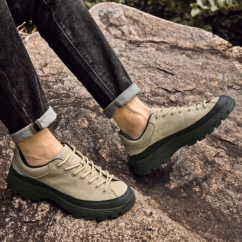 European  American Men New High-end Outdoor Hiking Shoes Non Slip Off-road Hiking Leisure Sports Tourism Thick Soled Shoes