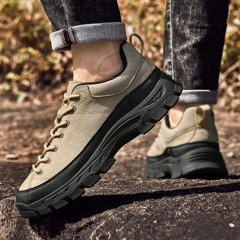 European  American Men New High-end Outdoor Hiking Shoes Non Slip Off-road Hiking Leisure Sports Tourism Thick Soled Shoes
