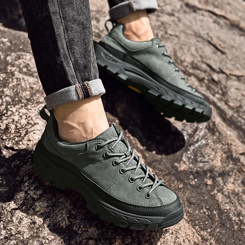 European  American Men New High-end Outdoor Hiking Shoes Non Slip Off-road Hiking Leisure Sports Tourism Thick Soled Shoes