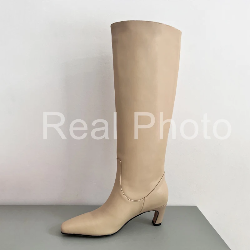 JOZHAMTA Size 34-43 Women Knee Boots Real Leather Wide Calf Fall Winter Shoes 2025 Kitten High Heels Long Tall Boot Casual Dress