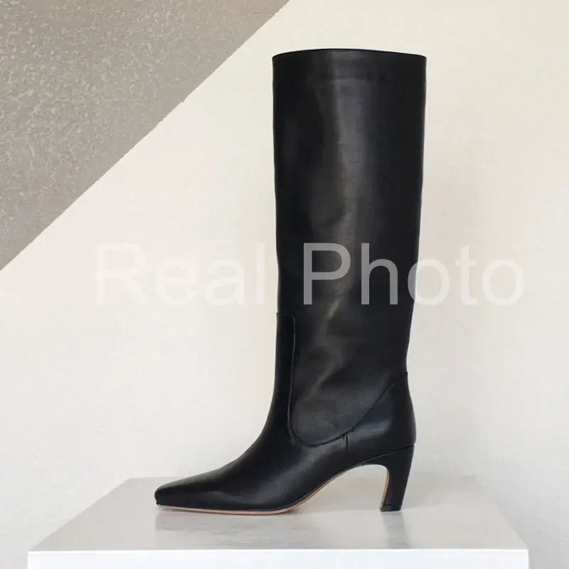 JOZHAMTA Size 34-43 Women Knee Boots Real Leather Wide Calf Fall Winter Shoes 2025 Kitten High Heels Long Tall Boot Casual Dress