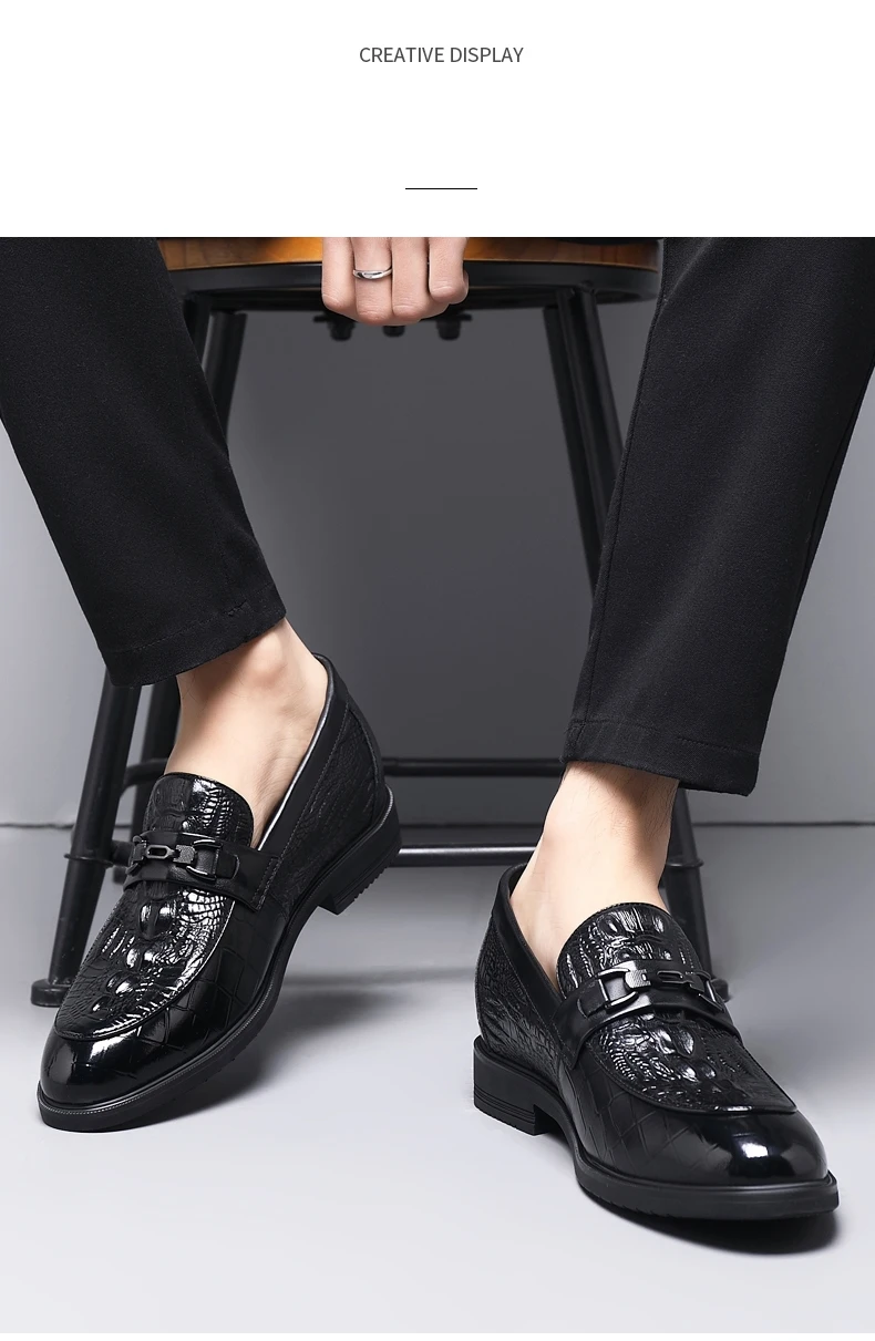 Top Quality Crocodile Print Genuine Leather Men Elevator Shoes Flat/6CM Height Increasing Loafers Man Casual Busincess Moccasins