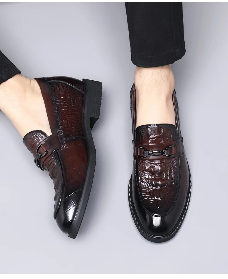 Top Quality Crocodile Print Genuine Leather Men Elevator Shoes Flat/6CM Height Increasing Loafers Man Casual Busincess Moccasins