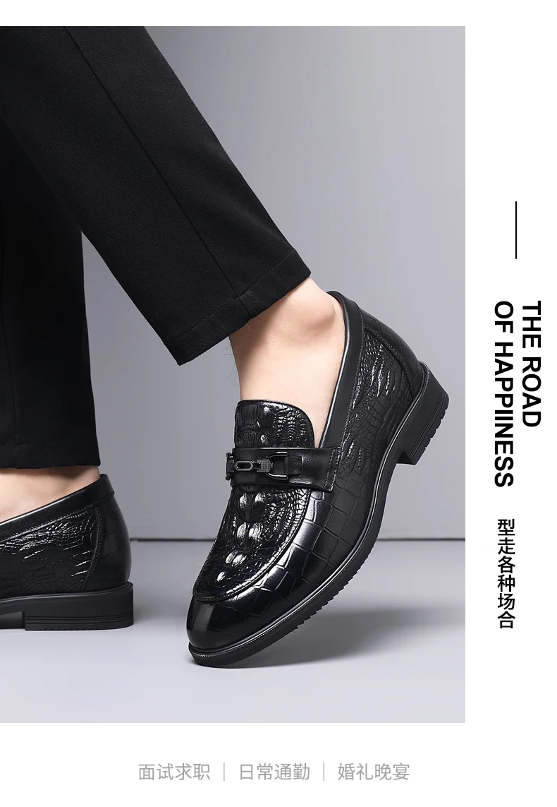 Top Quality Crocodile Print Genuine Leather Men Elevator Shoes Flat/6CM Height Increasing Loafers Man Casual Busincess Moccasins