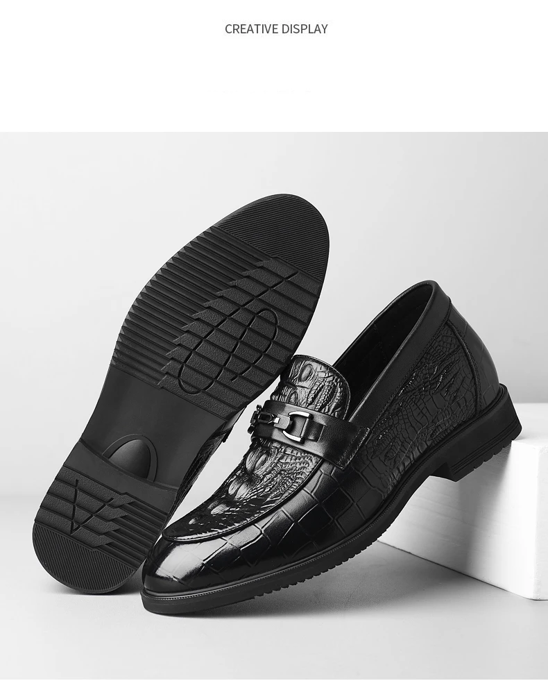 Top Quality Crocodile Print Genuine Leather Men Elevator Shoes Flat/6CM Height Increasing Loafers Man Casual Busincess Moccasins