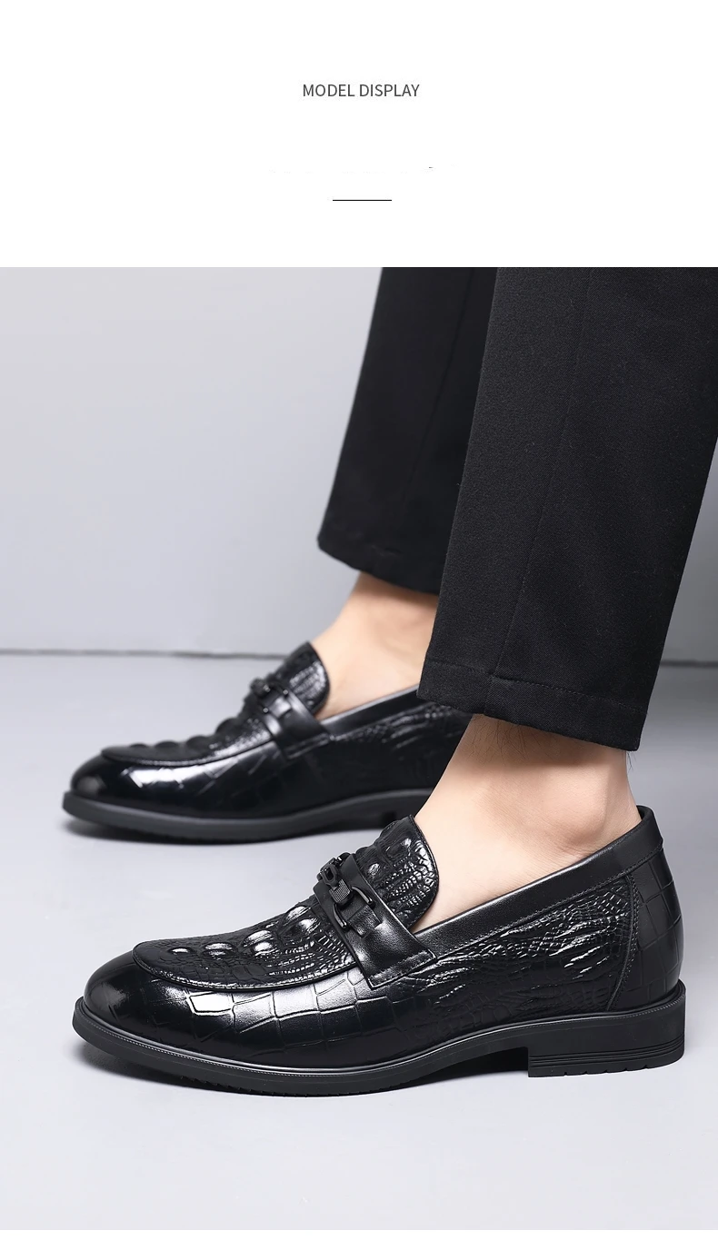 Top Quality Crocodile Print Genuine Leather Men Elevator Shoes Flat/6CM Height Increasing Loafers Man Casual Busincess Moccasins
