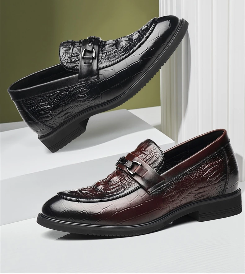 Top Quality Crocodile Print Genuine Leather Men Elevator Shoes Flat/6CM Height Increasing Loafers Man Casual Busincess Moccasins