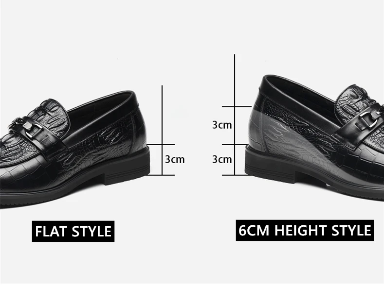 Top Quality Crocodile Print Genuine Leather Men Elevator Shoes Flat/6CM Height Increasing Loafers Man Casual Busincess Moccasins