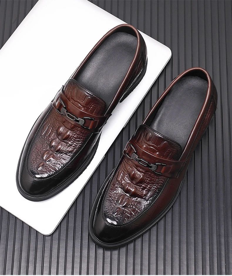 Top Quality Crocodile Print Genuine Leather Men Elevator Shoes Flat/6CM Height Increasing Loafers Man Casual Busincess Moccasins