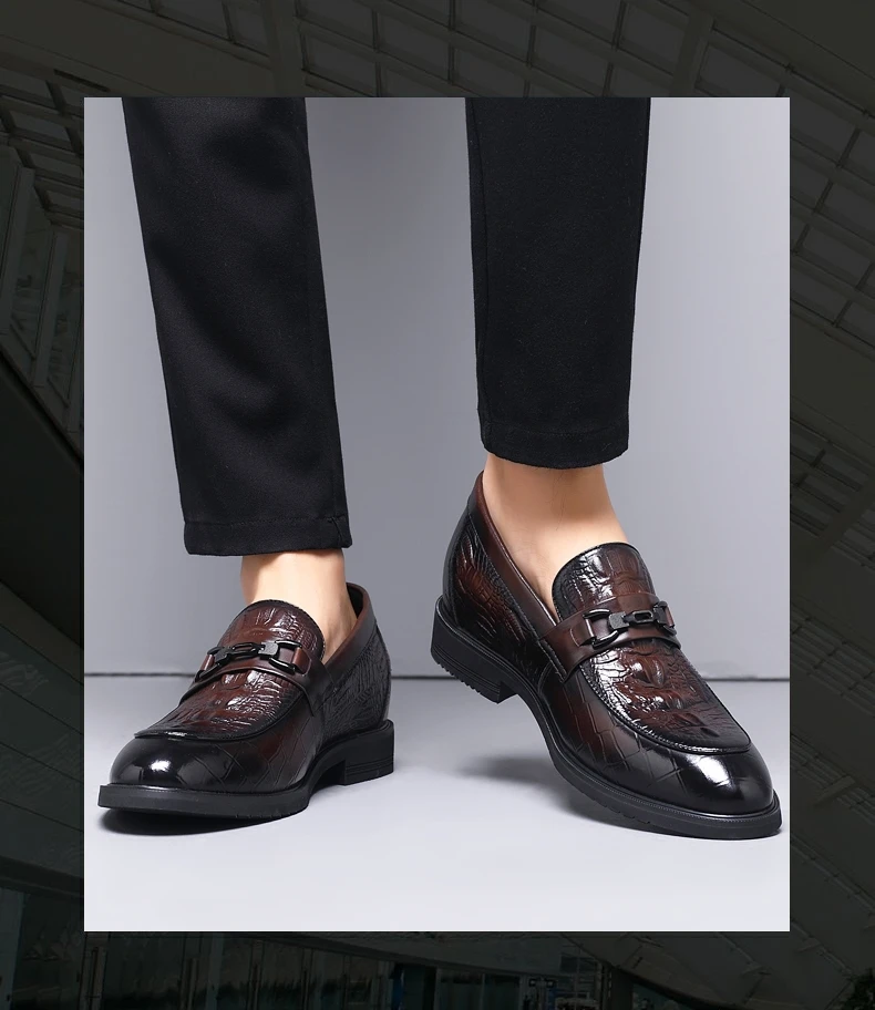 Top Quality Crocodile Print Genuine Leather Men Elevator Shoes Flat/6CM Height Increasing Loafers Man Casual Busincess Moccasins