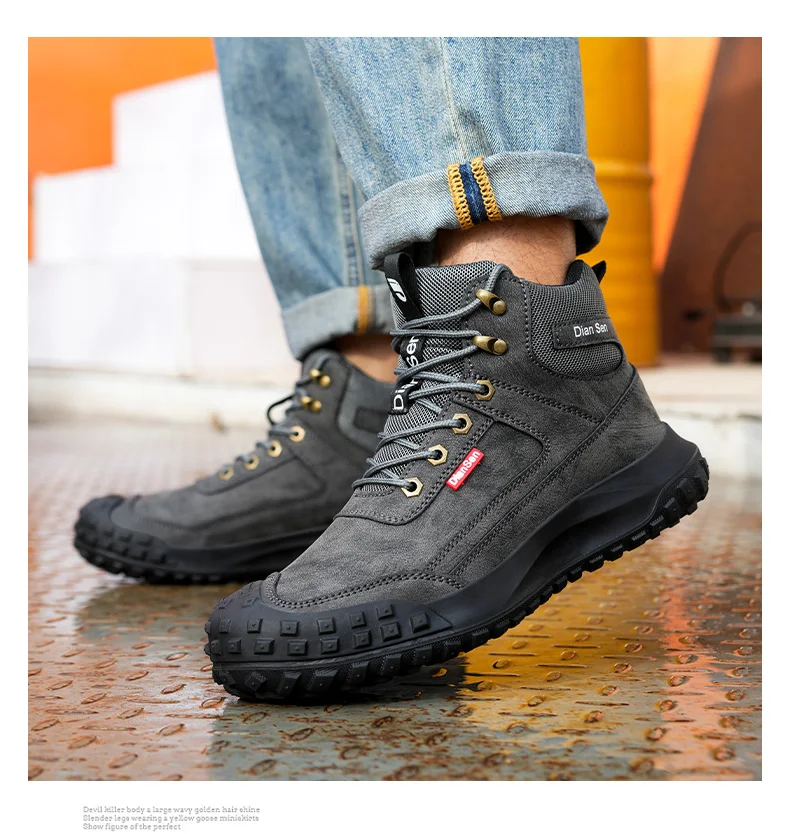 Dian Sen Men's Steel-Toed Safety Shoes With Anti-smash , Anti-Puncture And Anti-Slip Soles, Fashionable Industrial Work Shoes