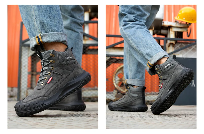 Dian Sen Men's Steel-Toed Safety Shoes With Anti-smash , Anti-Puncture And Anti-Slip Soles, Fashionable Industrial Work Shoes