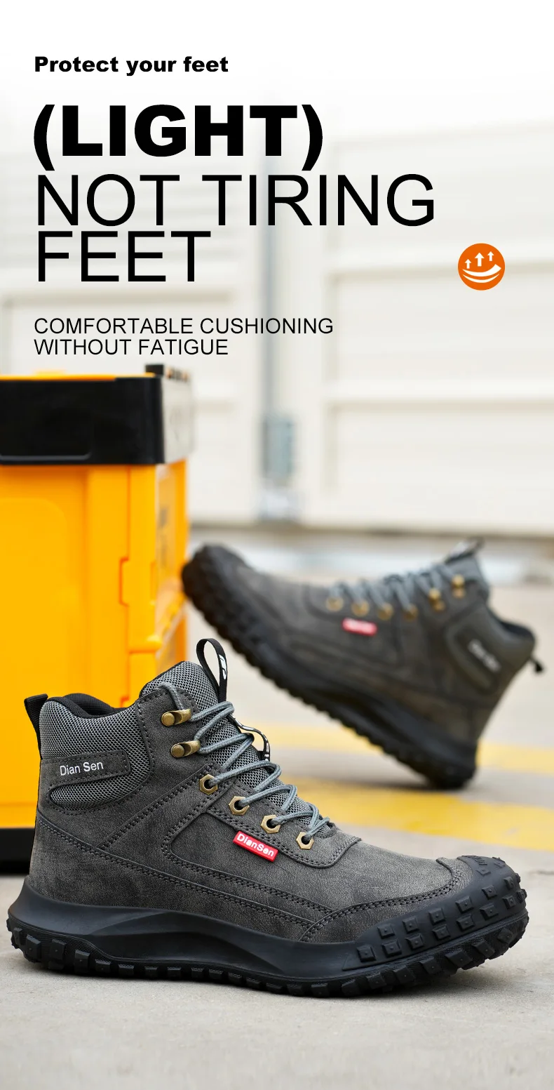 Dian Sen Men's Steel-Toed Safety Shoes With Anti-smash , Anti-Puncture And Anti-Slip Soles, Fashionable Industrial Work Shoes