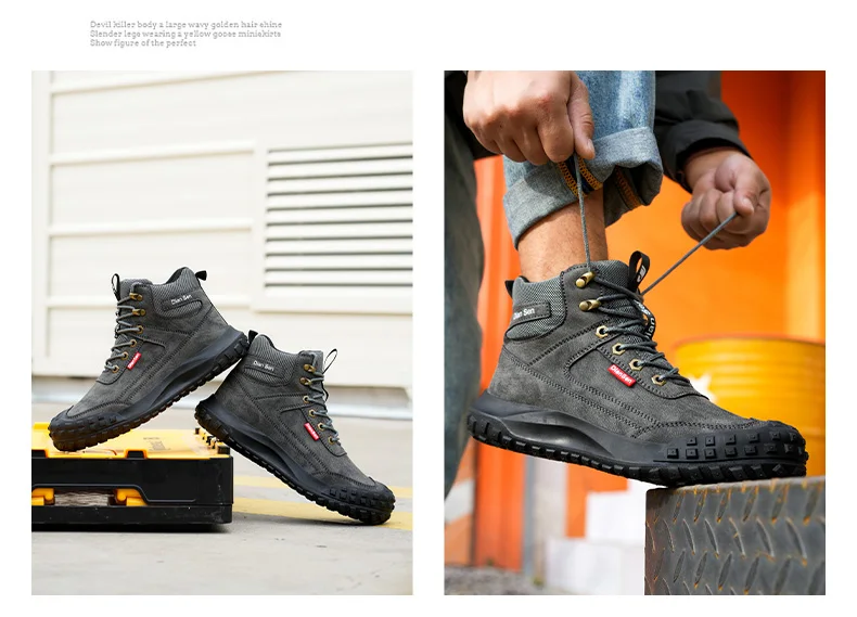 Dian Sen Men's Steel-Toed Safety Shoes With Anti-smash , Anti-Puncture And Anti-Slip Soles, Fashionable Industrial Work Shoes